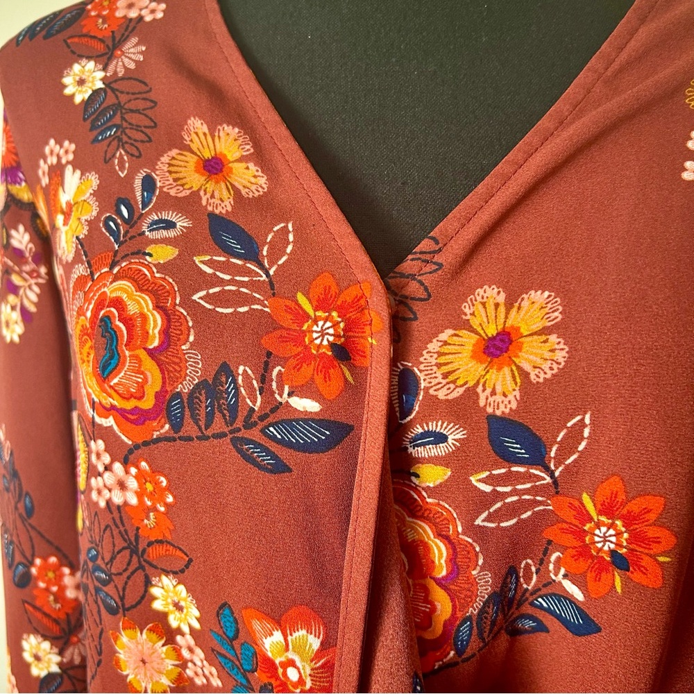 Red Floral Romper Attached Choker. Long 3/4 Sleeve Size Medium Timing Mini - Picture 7 of 13